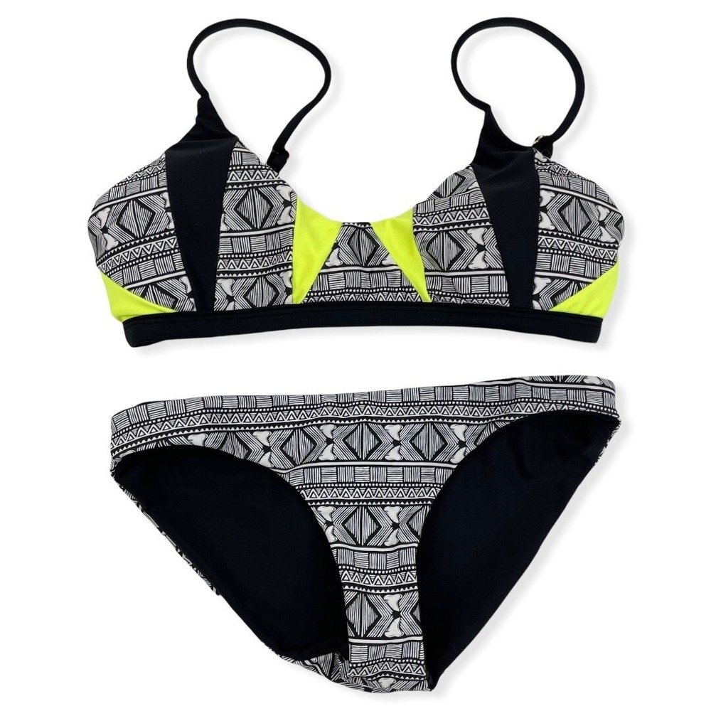 Issa de Mar Shark Booth Bikini Size XS/S w/ Neon Yellow REVERSIBLE Bottoms
